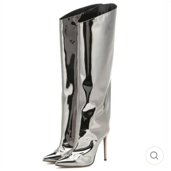 Shoes - Women's Knee High Boots Sexy Pointed Toe Stiletto Heel Boot Metallic Leather  7